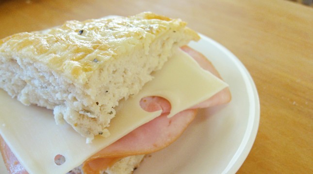 Ham & swiss cheese on homemade focaccia