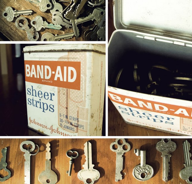 Old keys in a Band-Aid box
