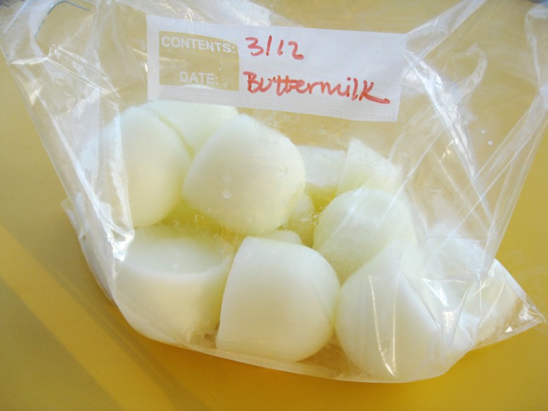 Freeze buttermilk in an ice cube tray to use in smaller quantities later